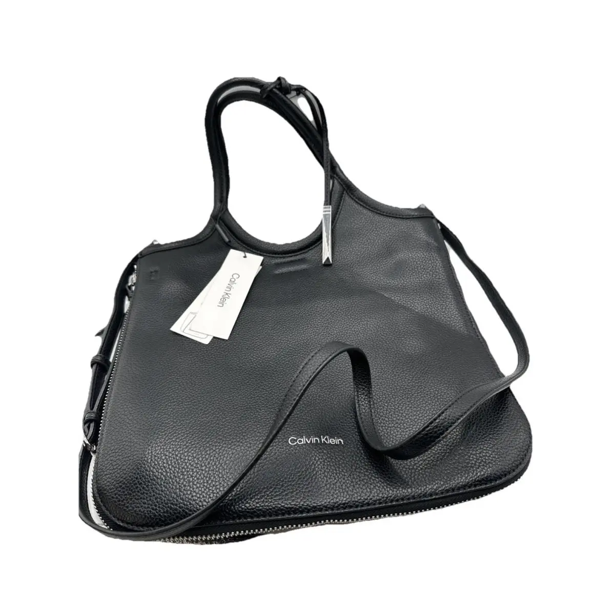 Calvin Klein Gabrianna Slim Side Zip Leather Pebble Grain Tote Black