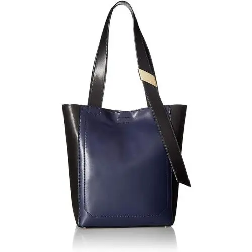 Karsyn Nappa Leather Belted North South Tote Black Plum Blue by Calvin Klein