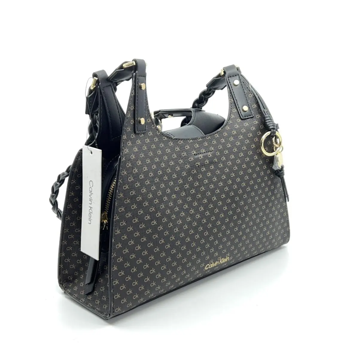 Calvin Klein Shelly Novelty Satchel Brown Khaki Black Mini