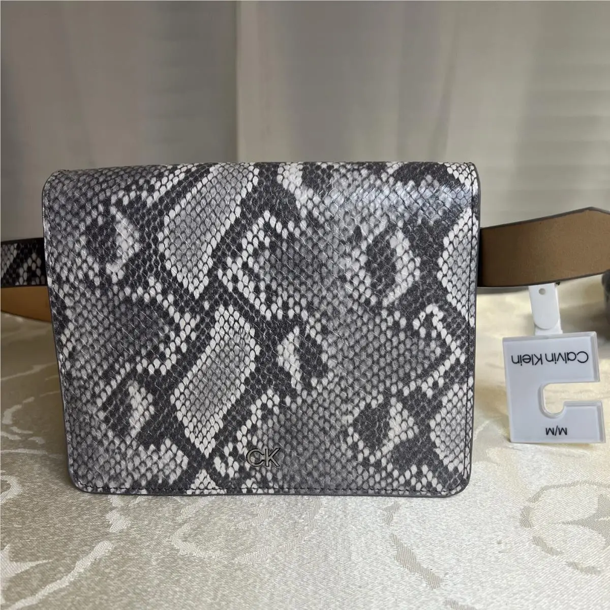 Calvin Klein Belt Bag Purse Size M Snakeskin Pattern Embossed Monogram