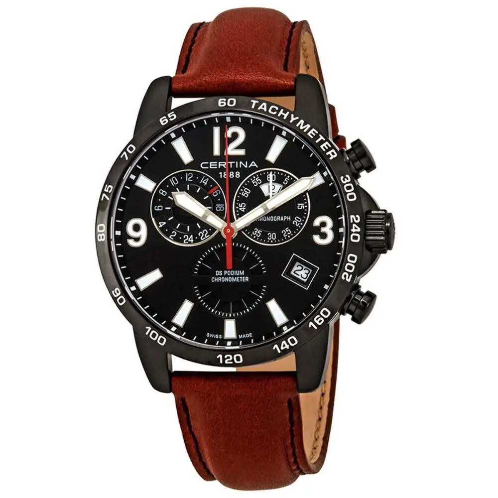 DS Podium Chrono Gmt Chronograph Gmt Black Dial / Brown Leather Strap Black Dial by Certina