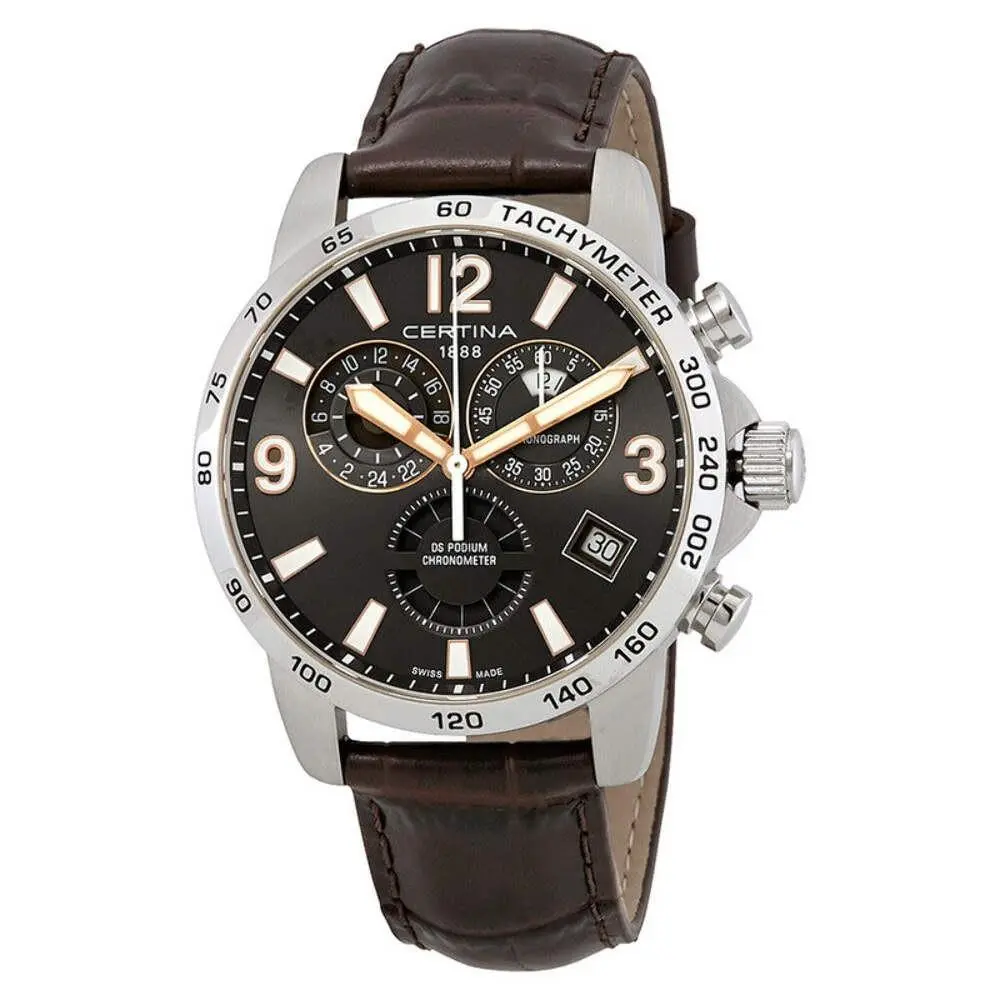 Certina DS Podium Chrono Gmt Chronograph Gmt Grey Dial / Leather Strap Gray Dial Wristwa