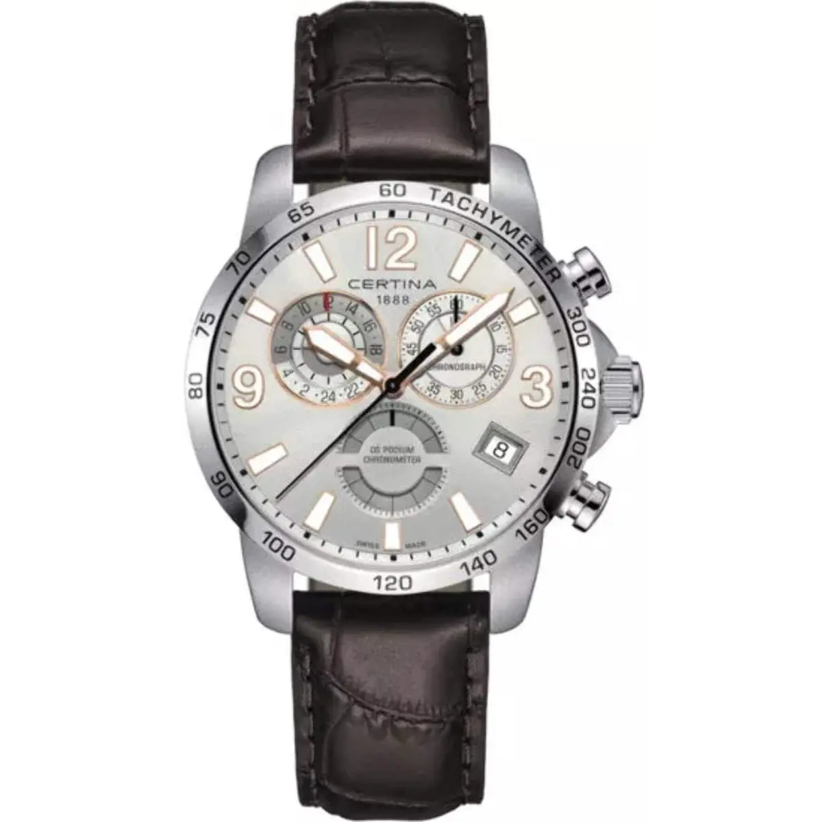 Certina DS Podium Chrono Gmt Chronograph Gmt Silver Dial / Brown Leather Strap Silver Di