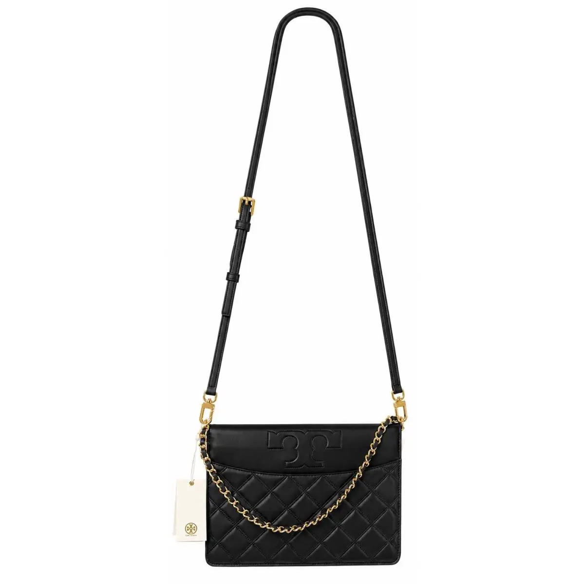 Tory Burch Savannah Clutch Black Quilted Leather Chain Crossbody Bag
