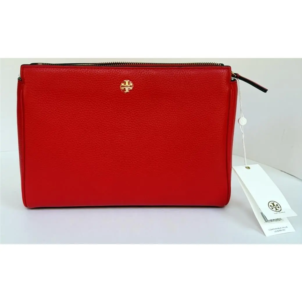 Tory Burch Blake Crossbody Bag Brilliant Red Pebbled Leather Adjustable Strap
