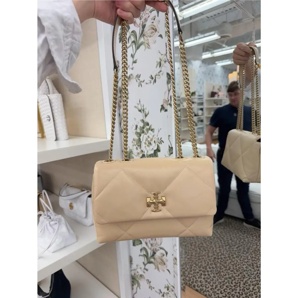 Tory Burch Small Kira Diamond Quilted Leather Shoulder Bag Vanilla Soft Serve