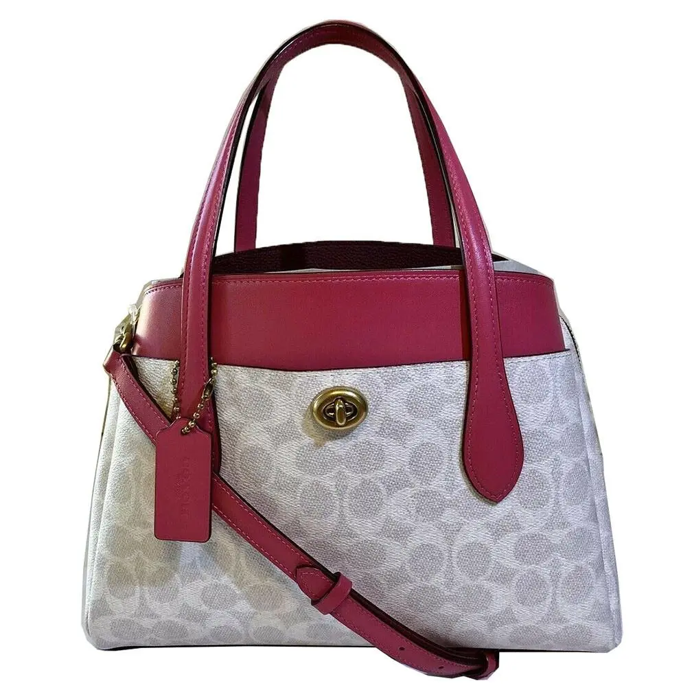 Coach Coated Canvas Signature Lora 30 Satchel Taupe