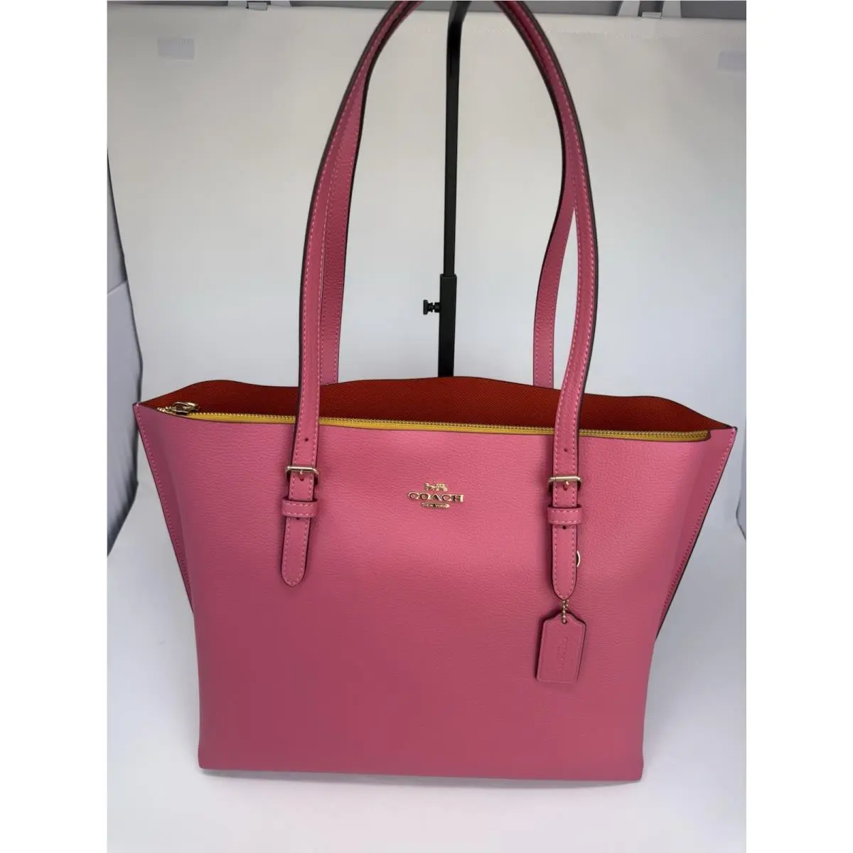 Lth Mollie Tote In Confetti Pink / Mango Colorway ￼ by Coach
