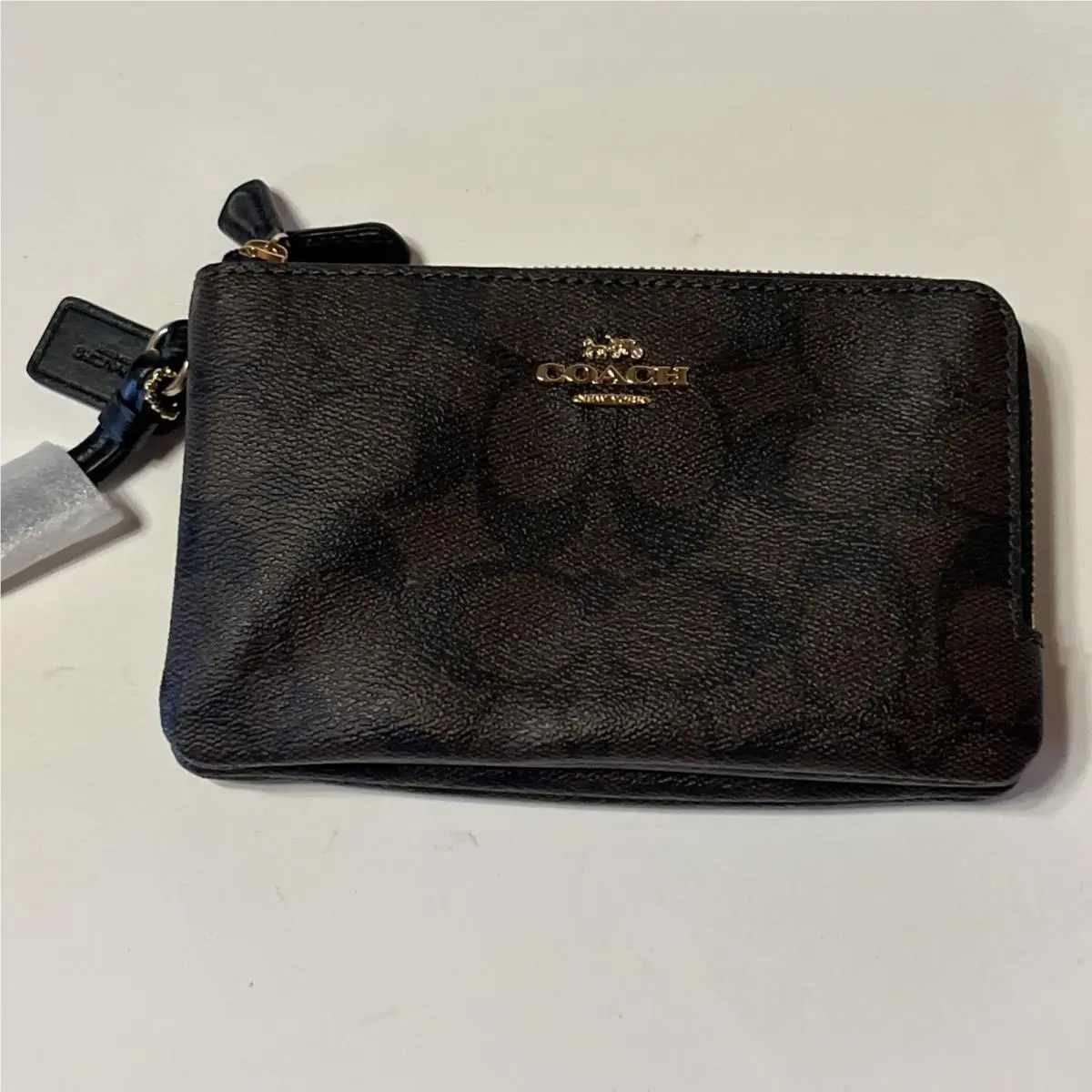 Coach Signature Logo Zip-around Women`s Wallet Brown Black ID Window Credit Card