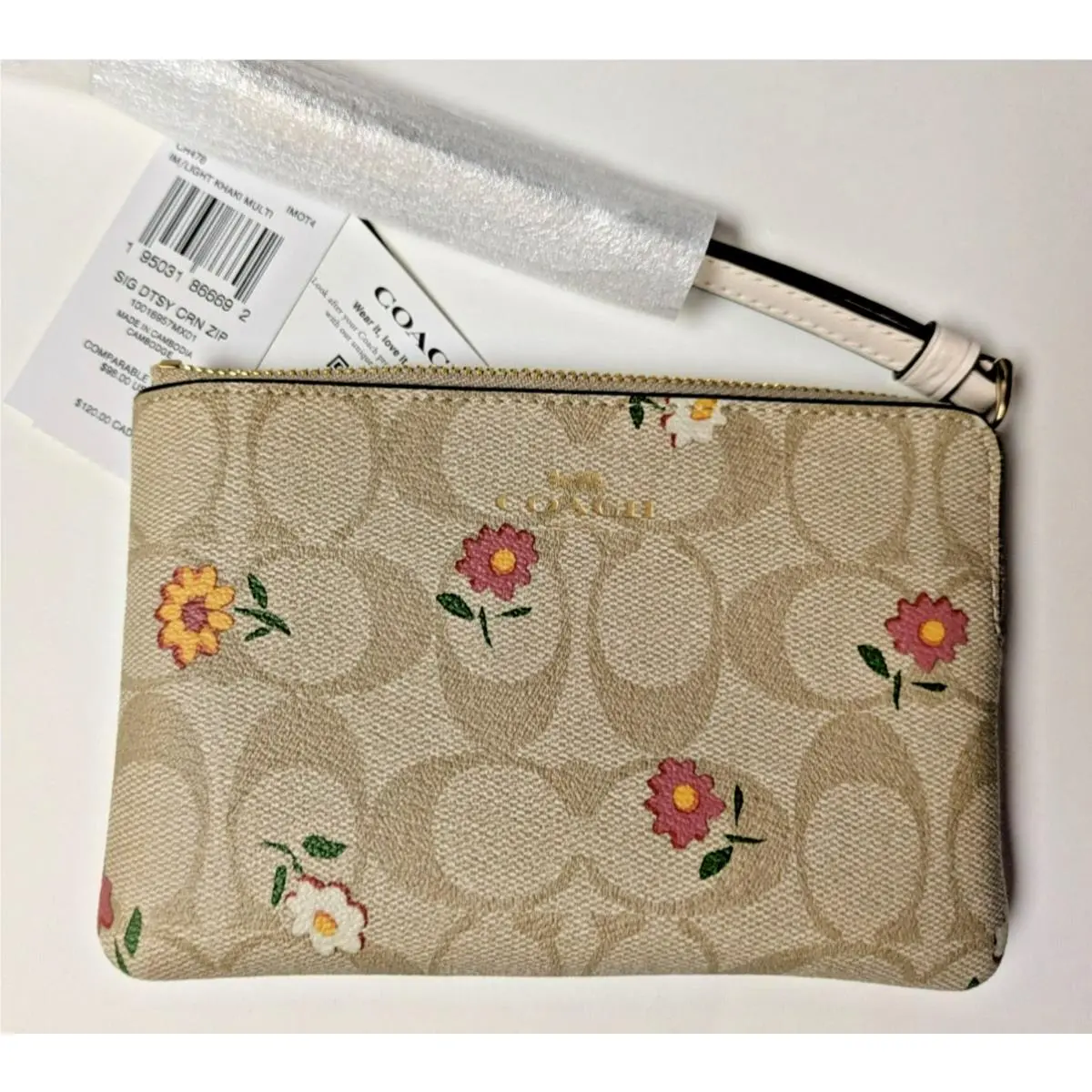 Coach Corner Zip Wristlet Ditsy Flower Print Signature Canvas - W/tags