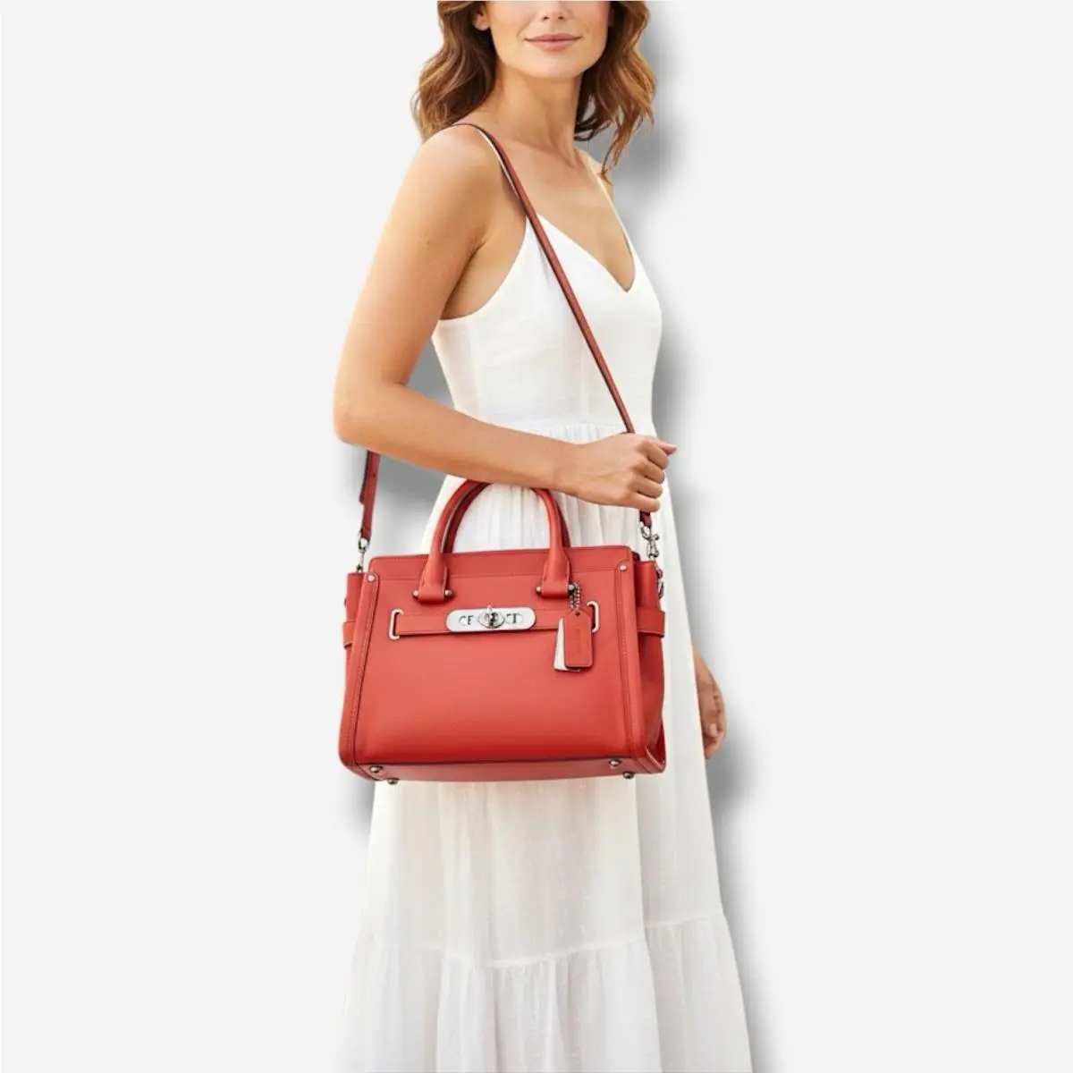 Coach Bag Satchel Crossbody Grain Leather Carmine 16” x 8.5” x 6.5