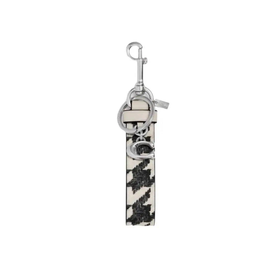 Coach Houndstooth Print Silver/cream/black Loop Bag Charm