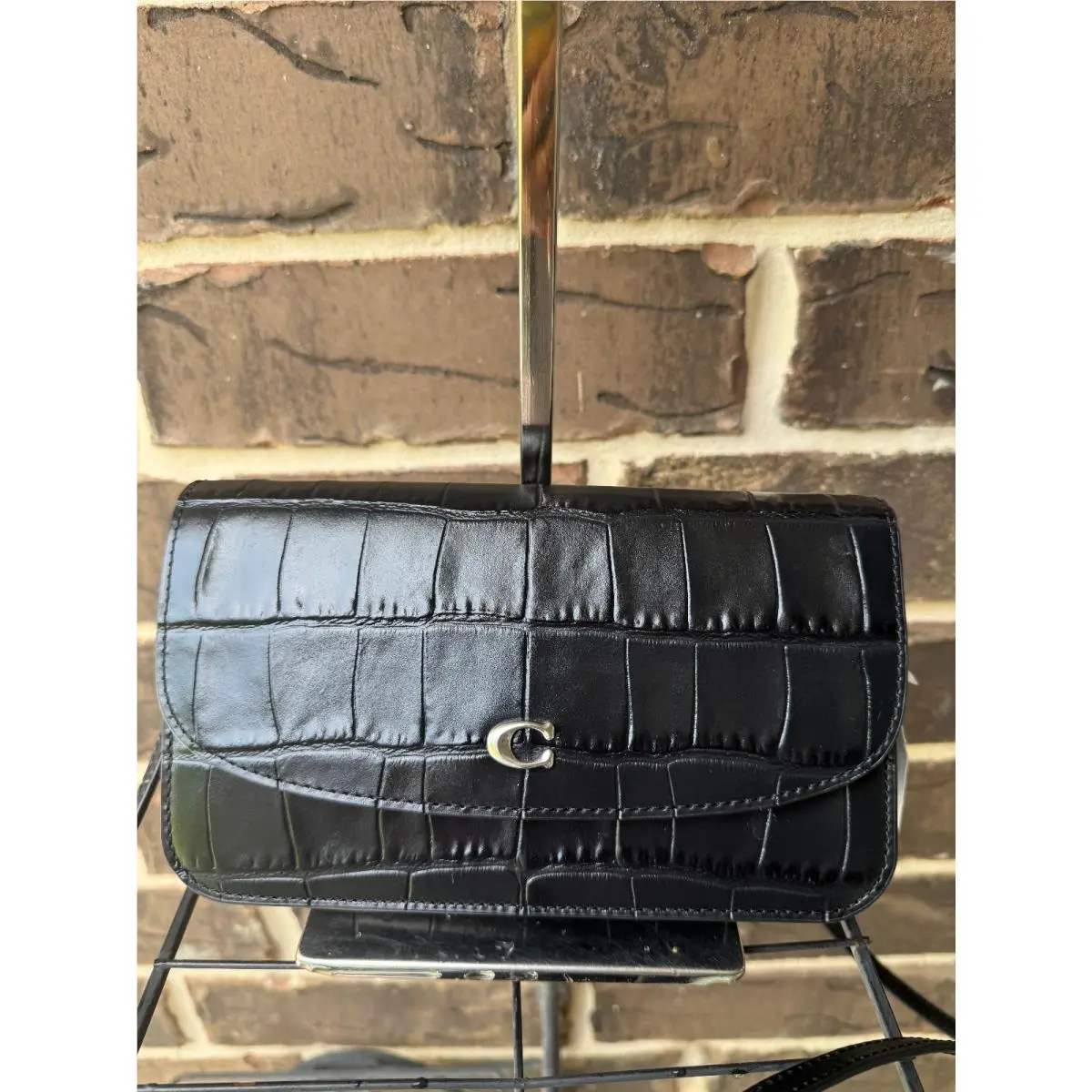 Coach Croc Leather Hayden Crossbody Wallet Clutch Black C8941