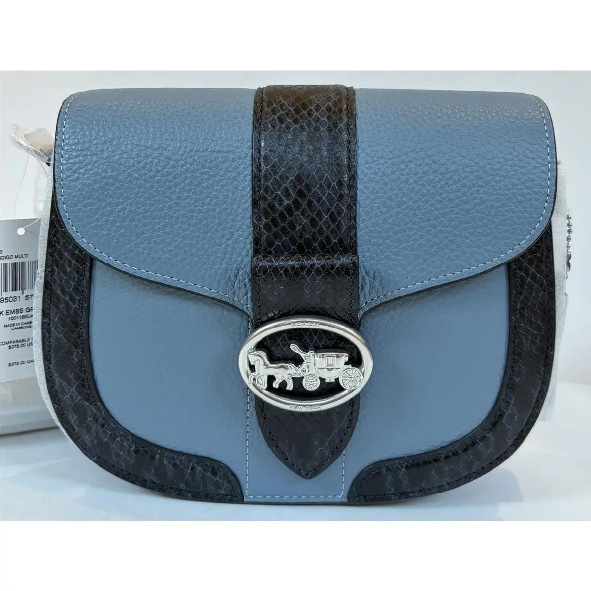 Coach Georgie Saddle CD323 Snake Embossed Leather Crossbody Bag Blue