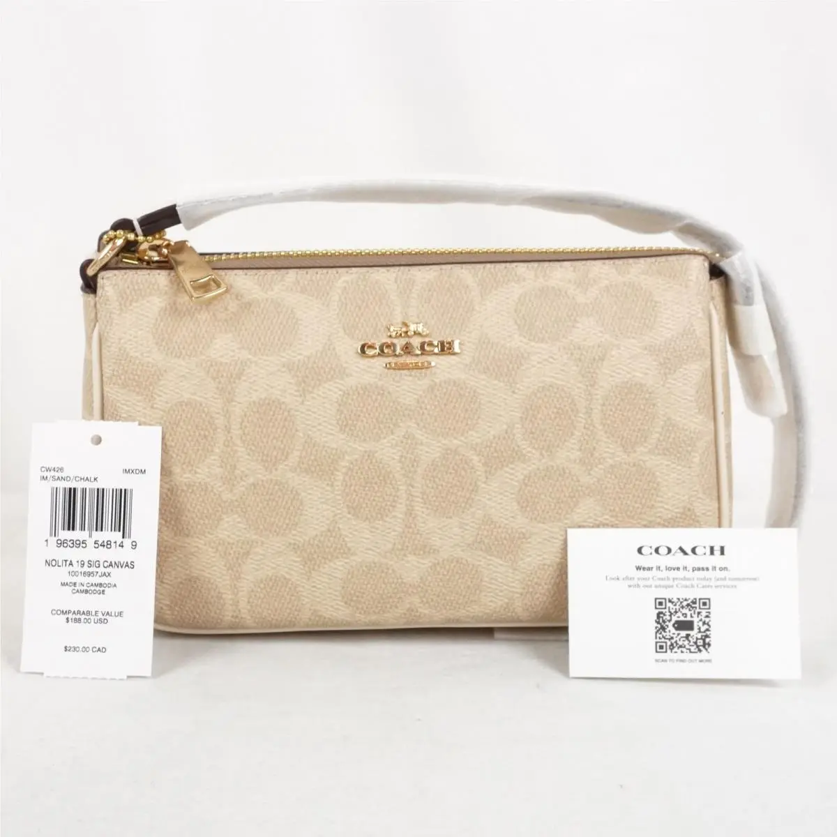 Coach Nolita 19 Signature Canvas Shoulder Bag in Gold Sand and Chalk CW426