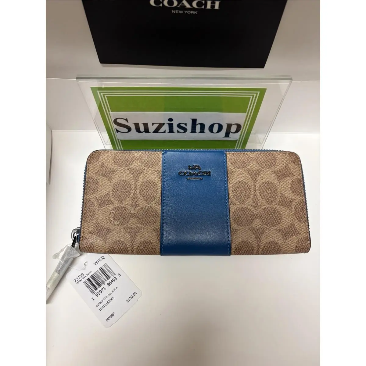 Coach Slim Accordion Zip Wallet Colorblock Signature Canvas Pewter 73739