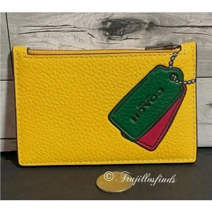 Coach Zip Card Case with Trompe L`oeil Print Canary Yellow CH130