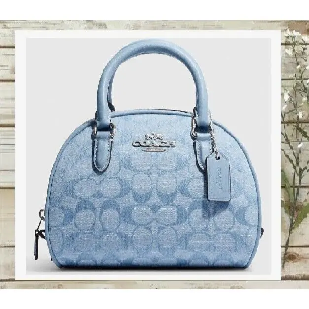 Coach CH140 Sydney Satchel X-body Signature Chambray Leather In Cornflower