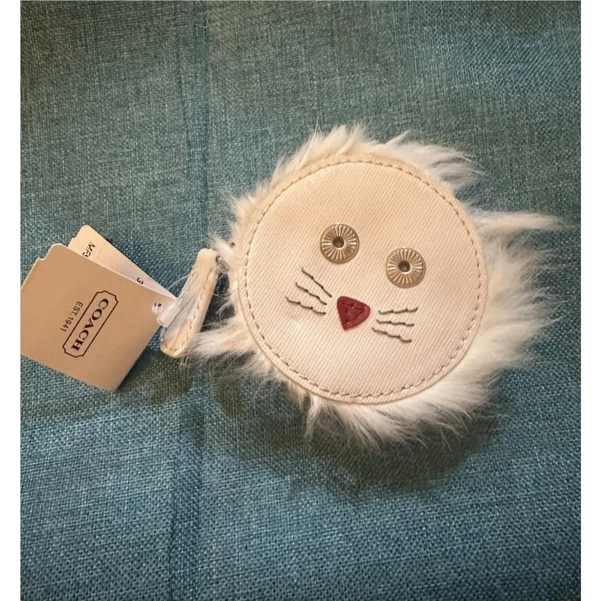 Vintage Coach Lion Coin Purse White Pouch Rare Novelty