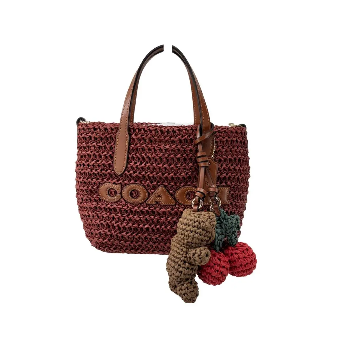 Coach Mini City Gingham Straw Tote Crossbody Bag