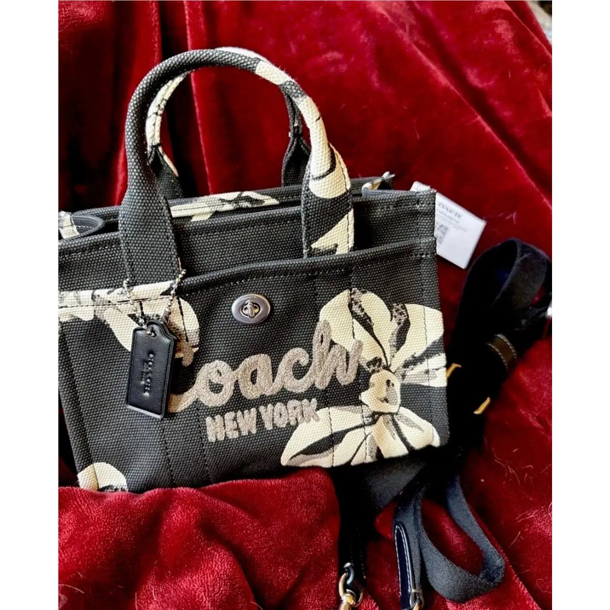 Cargo Tote Bag 20 Mini Crossbody York with Bow Print Canvas Black by Coach