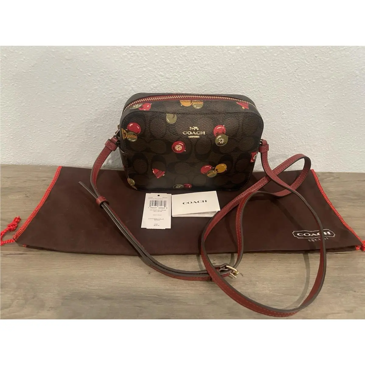 Coach Signature Small Brown Christmas Design Crossbody Bag W/dustbag Excellent