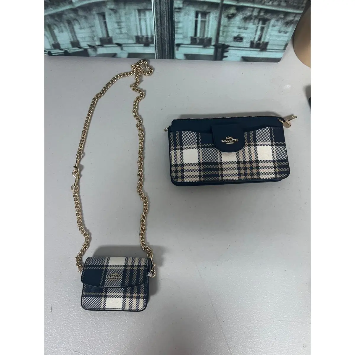 Coach C8682 Poppy Crossbody with Garden Plaid Print IMF23/Midnight Multi