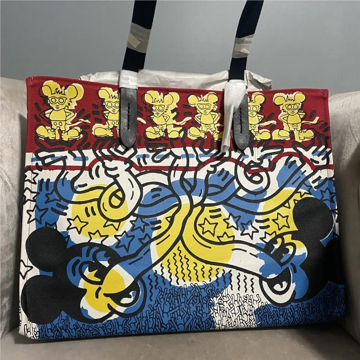 Coach 2941 X Large Disney Keith Haring Canvas Tote Bag Handbag Travel Black