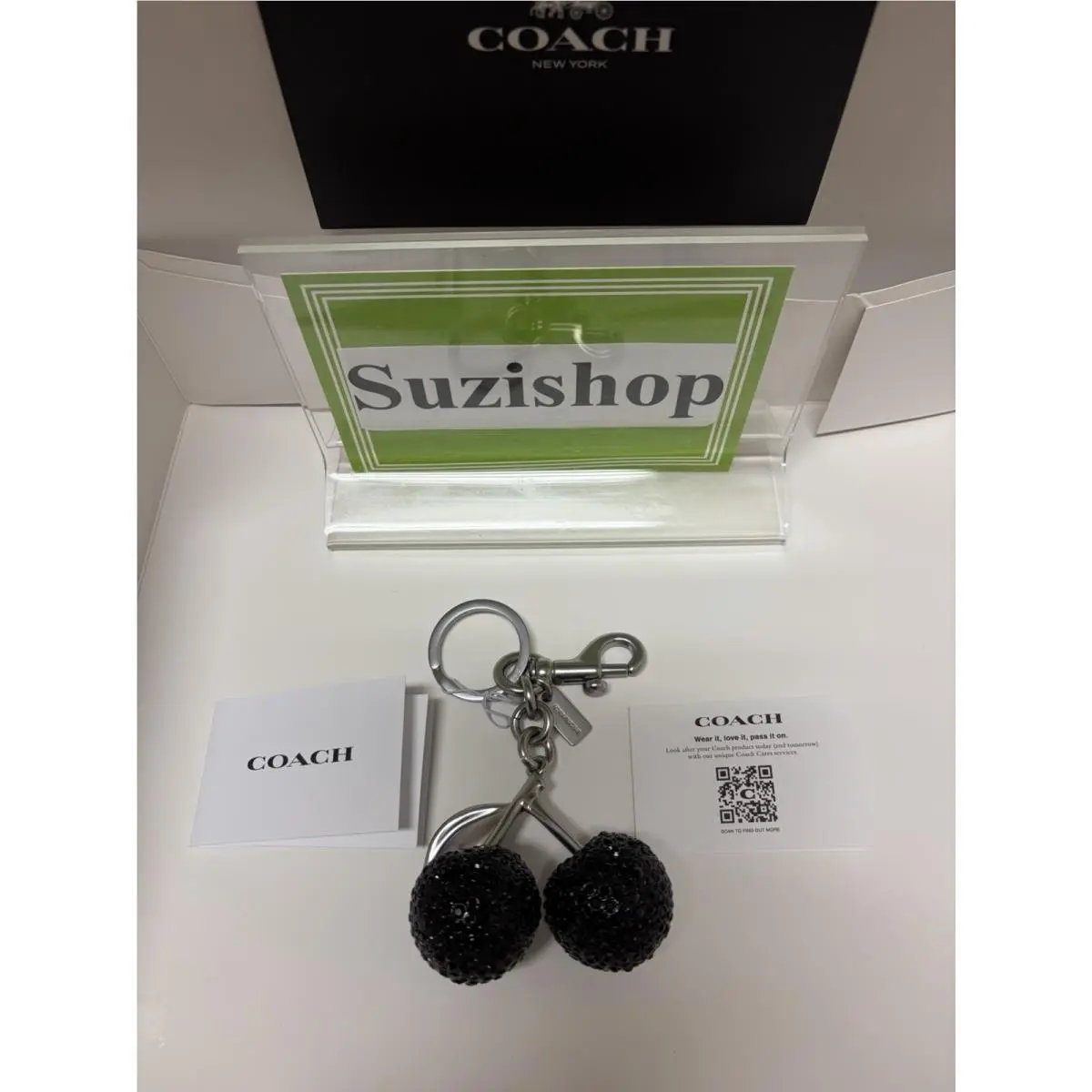Coach Crystal Cherry Bag Charm Silver Black CCD32
