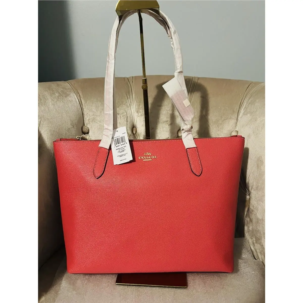 Coach 4454 Leather Zip Top Tote Bag Handbag Purse Red Watermelon Gold