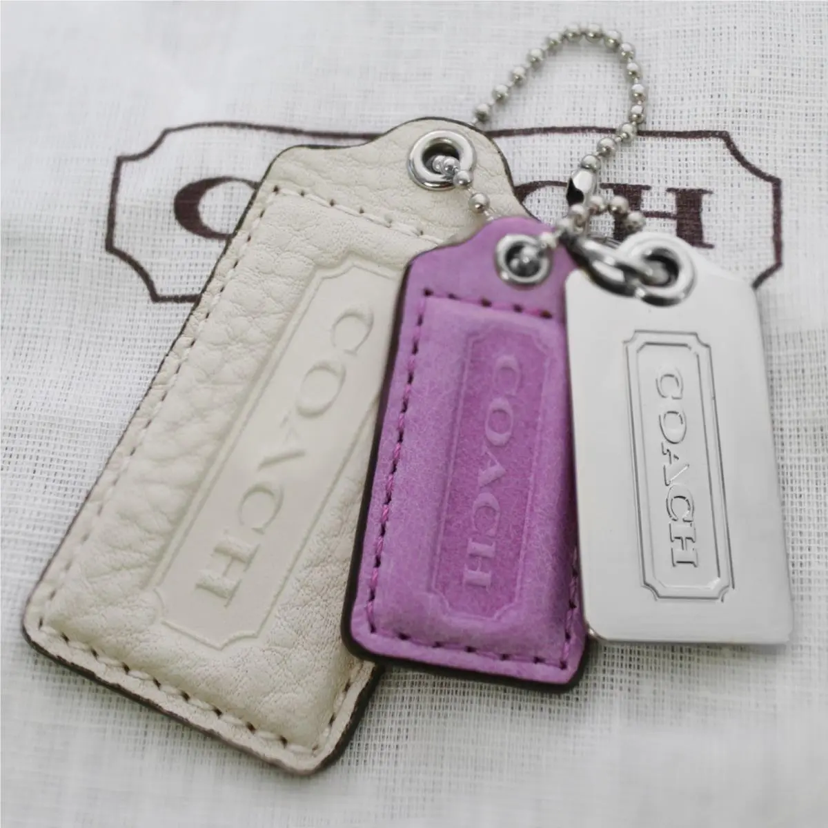 Coach XL Lozenge Logo Tags Leather Key Fob Purse Charm Keychain Rare