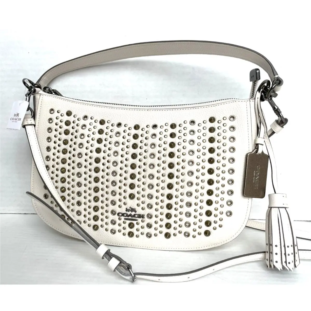 Coach 37036 Chelsea All Over Studs Leather Bag/purse/crossbody/white Chalk/nwt
