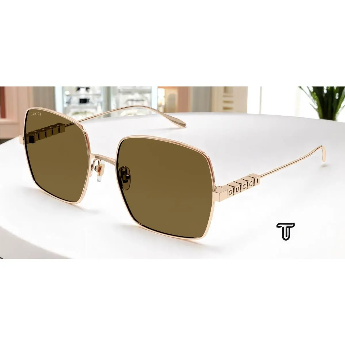 GG1434S 002 Institutional Logo Gold Brown 57 mm Women`s Sunglasses by Gucci