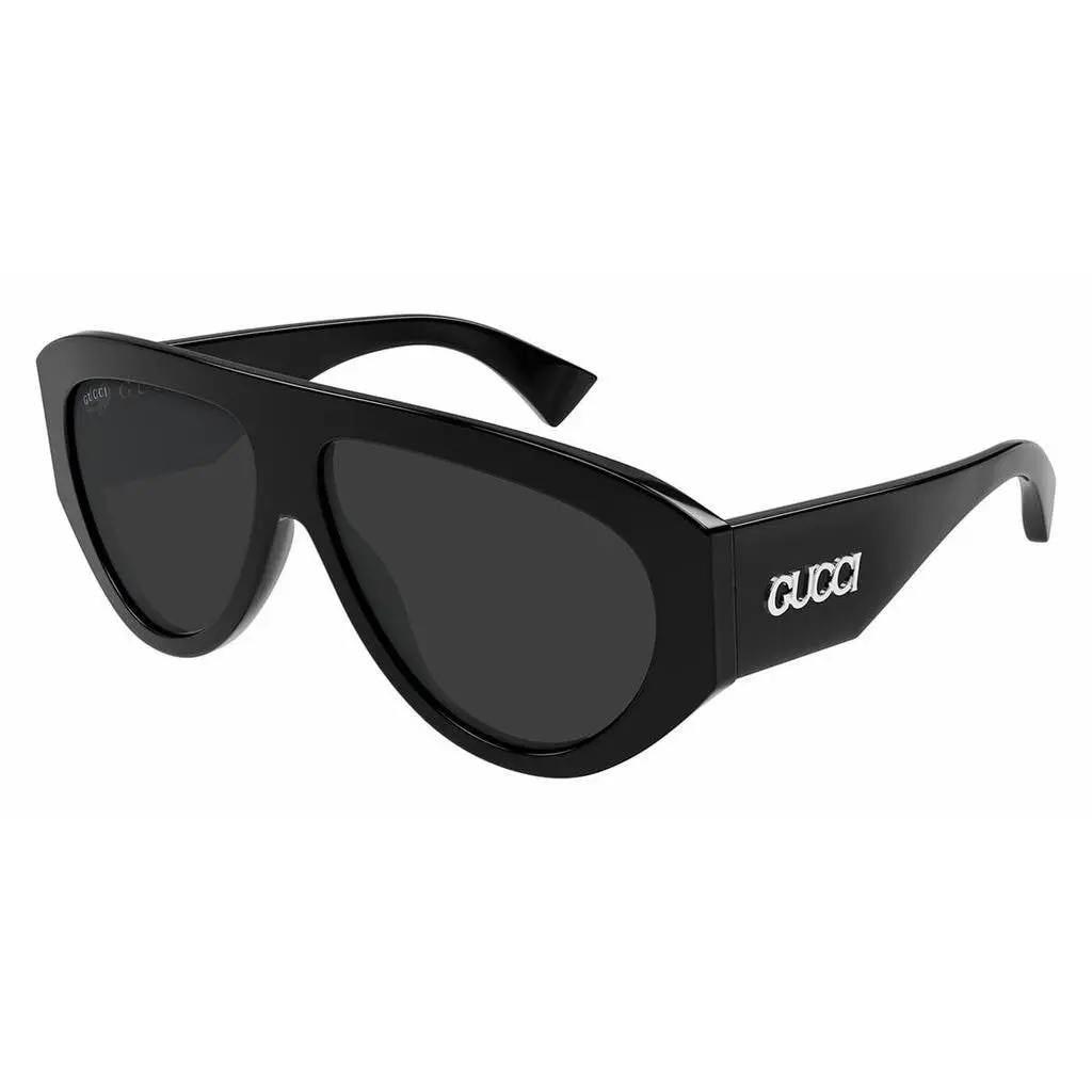 GG2128S 001 Black Silver Dark Grey Unisex Sunglasses Large by Gucci