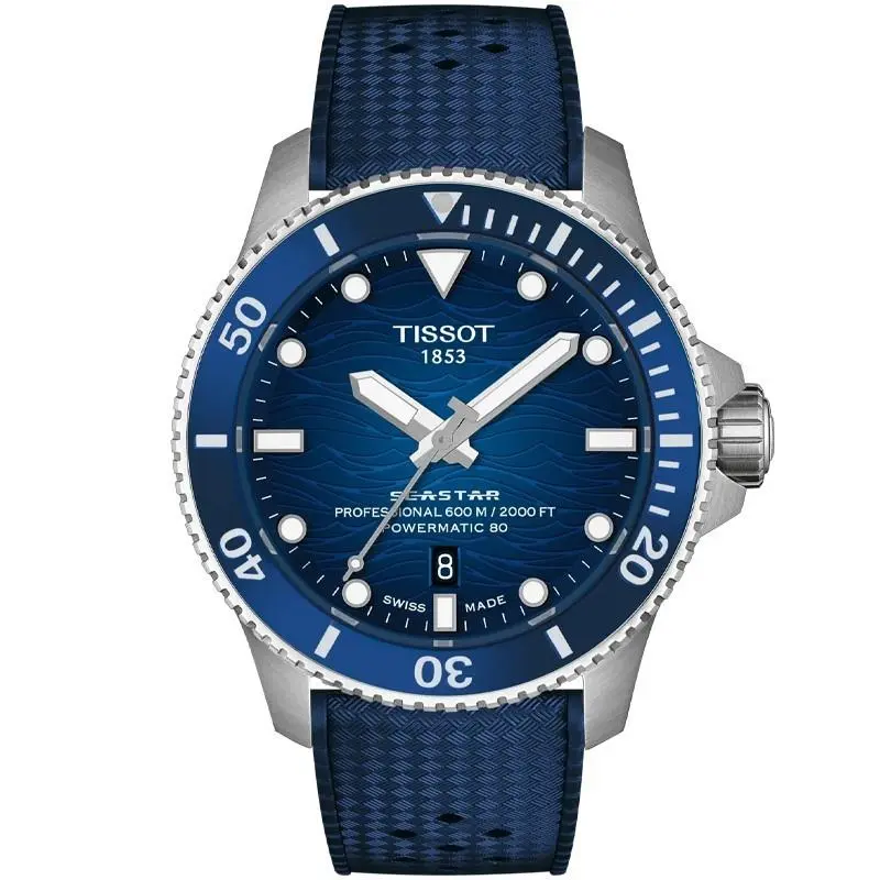 Tissot Seastar 2000 Powermatic 80 44mm Blue Dial Men`s Watch T1209071704100