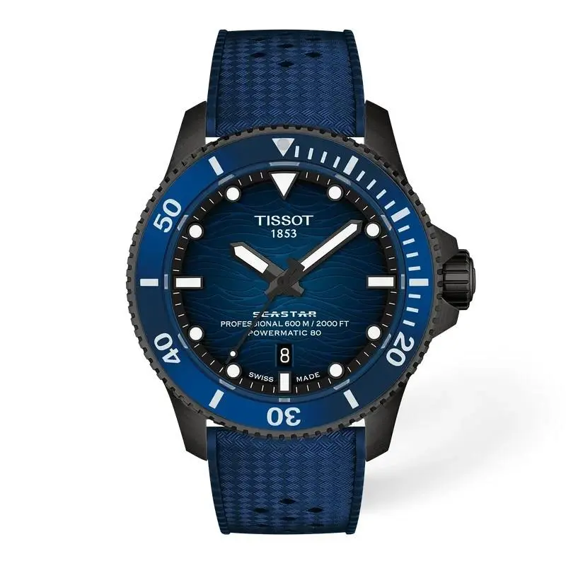 Seastar 2000 44mm Blue Dial Blue Rubber Band Watch T1209073704100 by Tissot