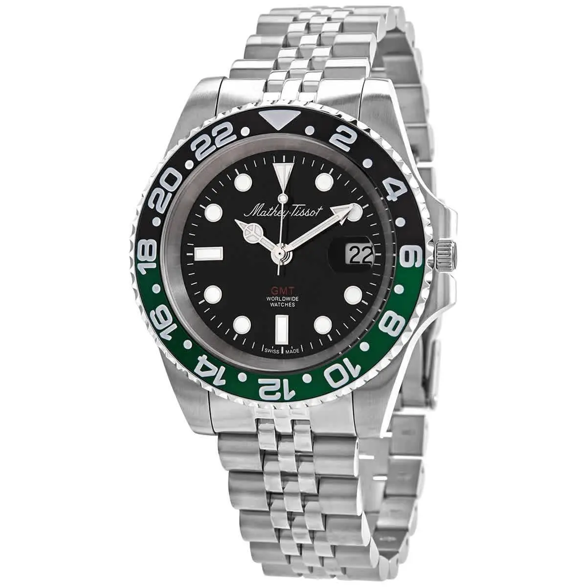 Mathey-tissot Mathy Vintage Gmt Quartz Black Dial Sprite Bezel Men`s Watch