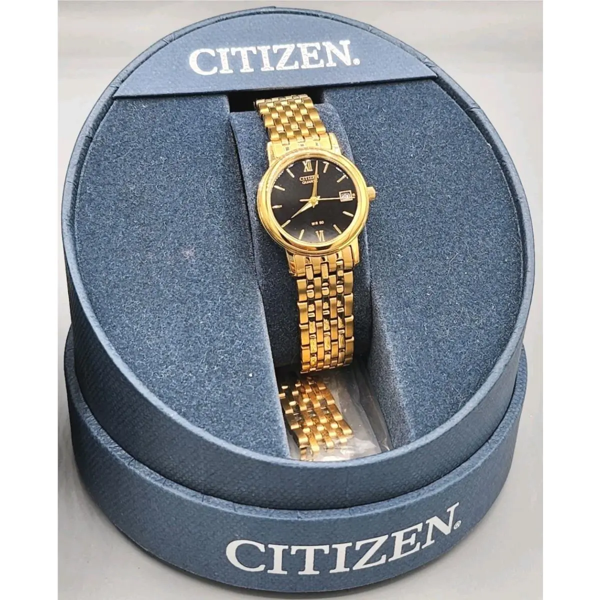 Citizen Gold Plated Quartz Ladies Womens Wrist Watch Black Dial Works