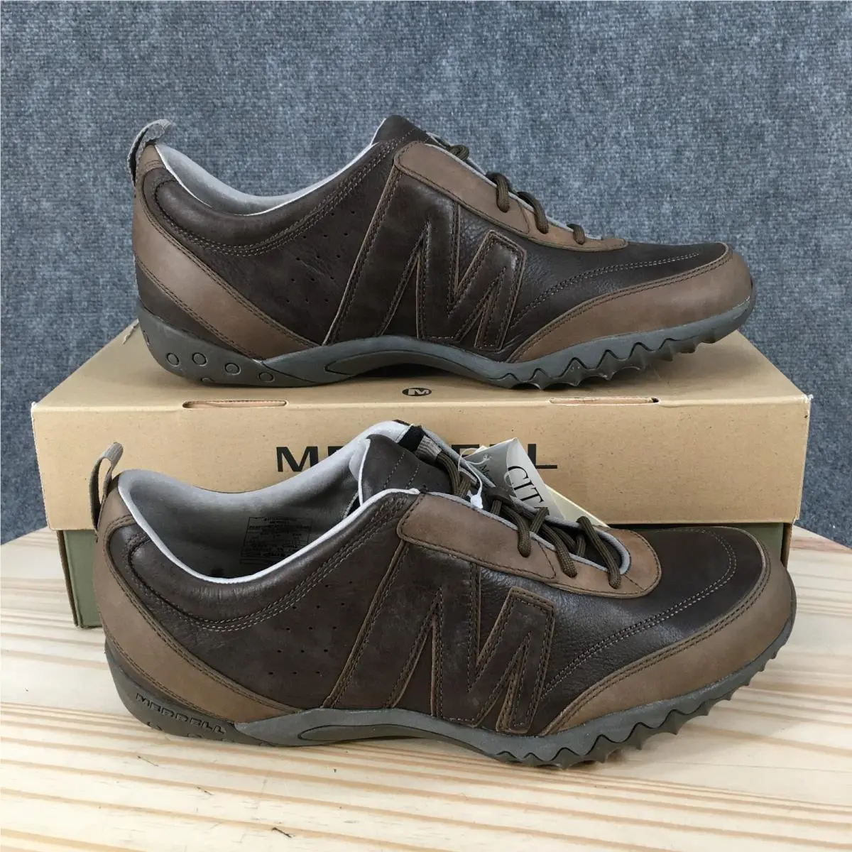Merrell Shoes Mens 11.5 Moto Sporty Lace Up Sneakers Brown Leather Low Top