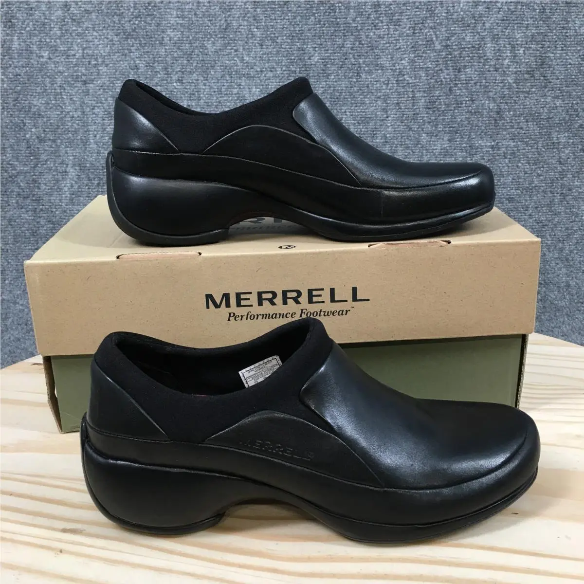 Merrell Spire Stretch Clog Shoes Womens 6.5 Comfort Leather Black J43962