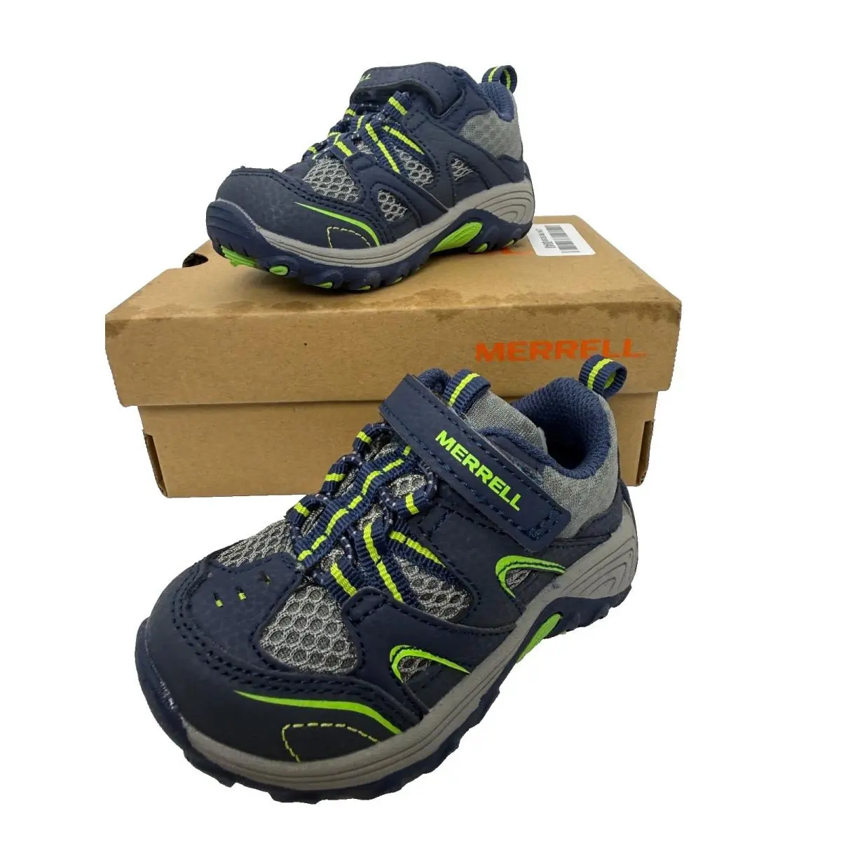 Merrell M-trail Chaser JR Boys Trail Hiking Shoes Navy Gray Green Size 5.5 M