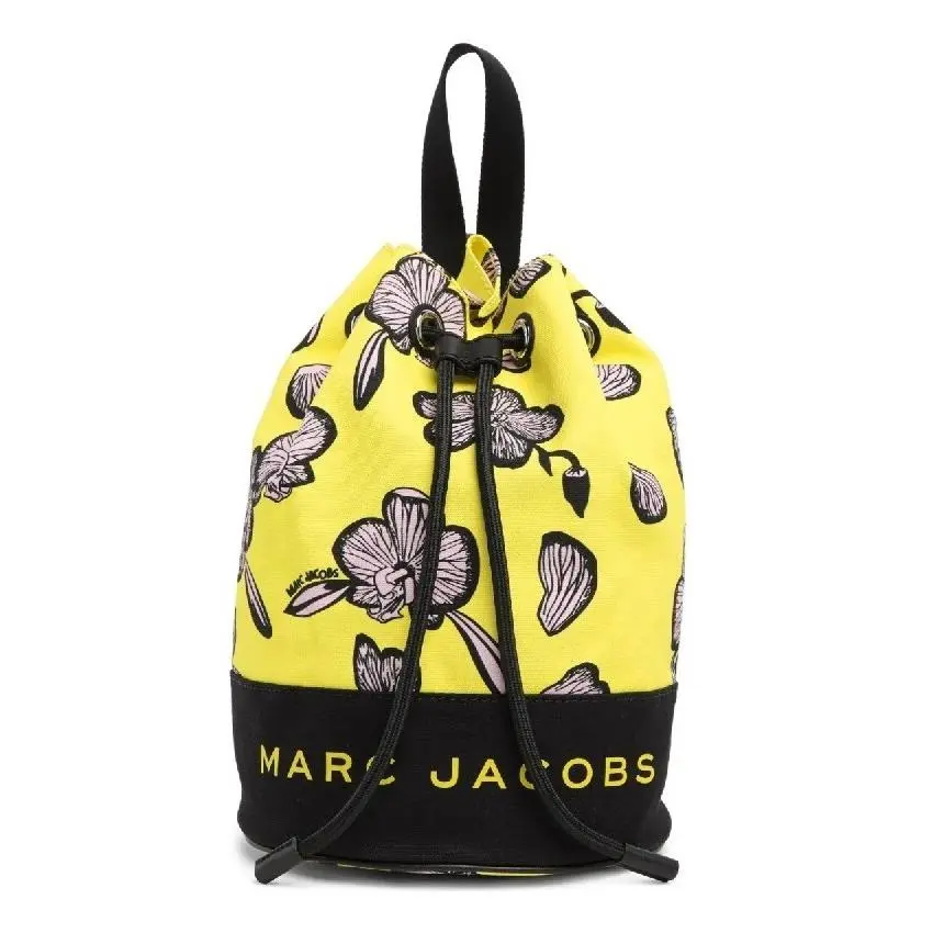 Marc Jacobs Drawstring Bucket Bag Yellow Floral Print Canvas Shoulder Bag