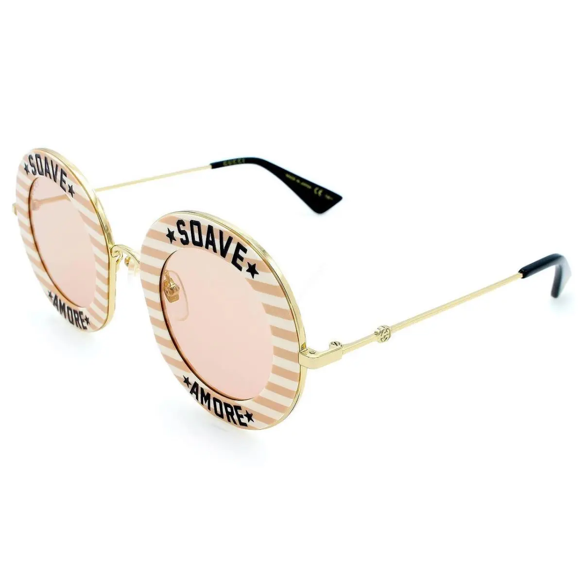 Soave Amore 44-30-140mm Round Women`s Sunglasses GG0113S 009 by Gucci