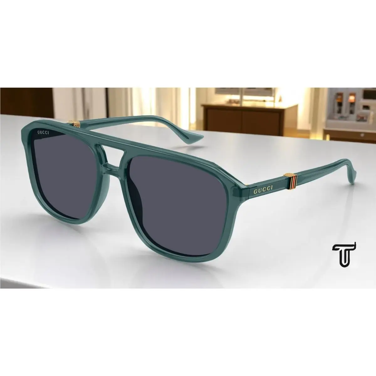 GG1494S 003 Sign Green Grey 57 mm Men`s Sunglasses by Gucci