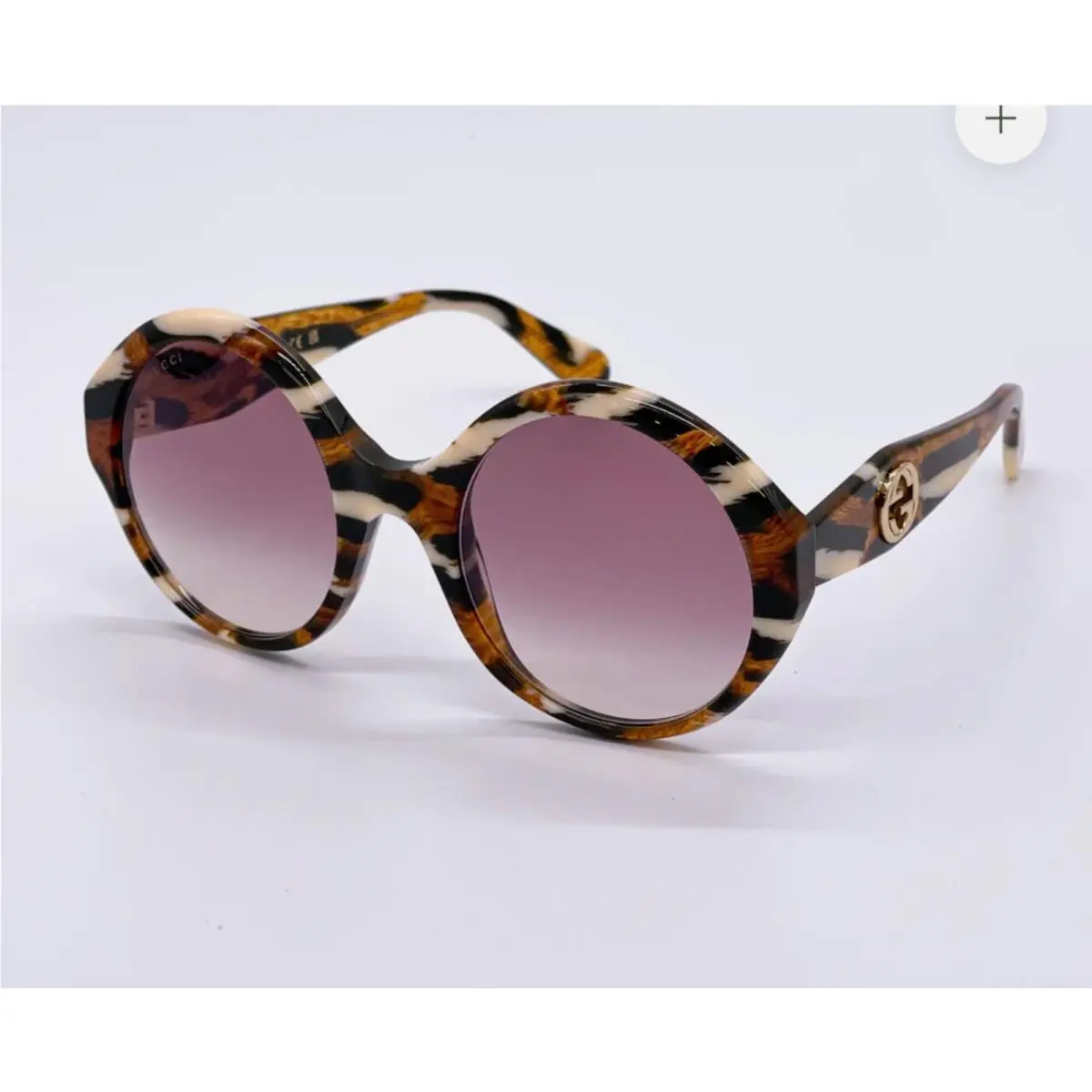 Oversized 54MM Round Striped Havana with Red Gradient Lens Sunglasses by Gucci