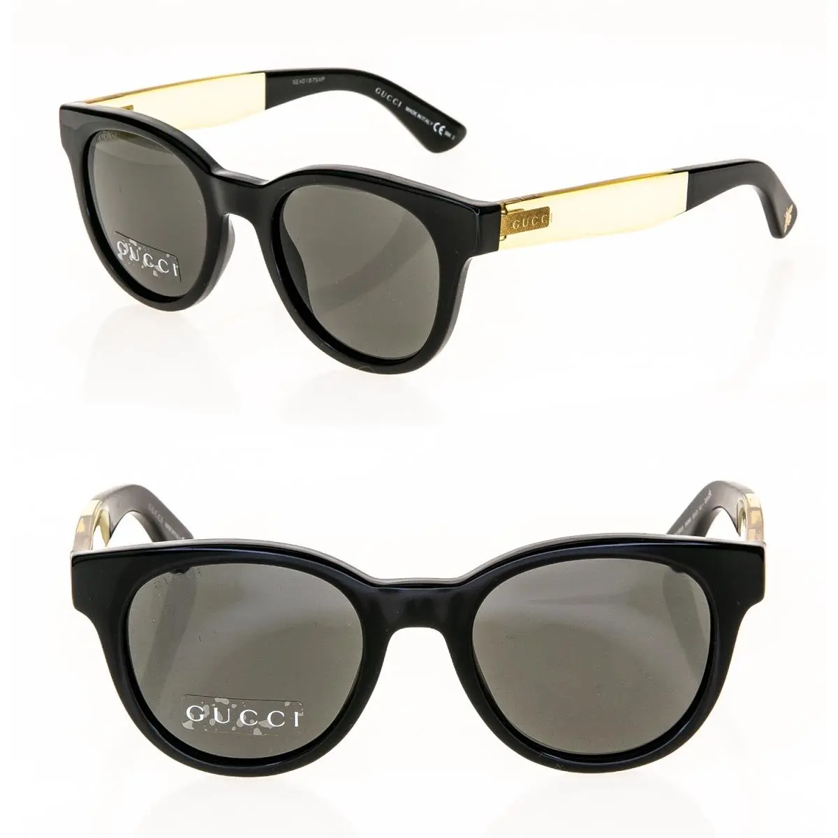 1159 GG1159S Round Black Crystal Yellow Stripe Unisex Sunglasses by Gucci