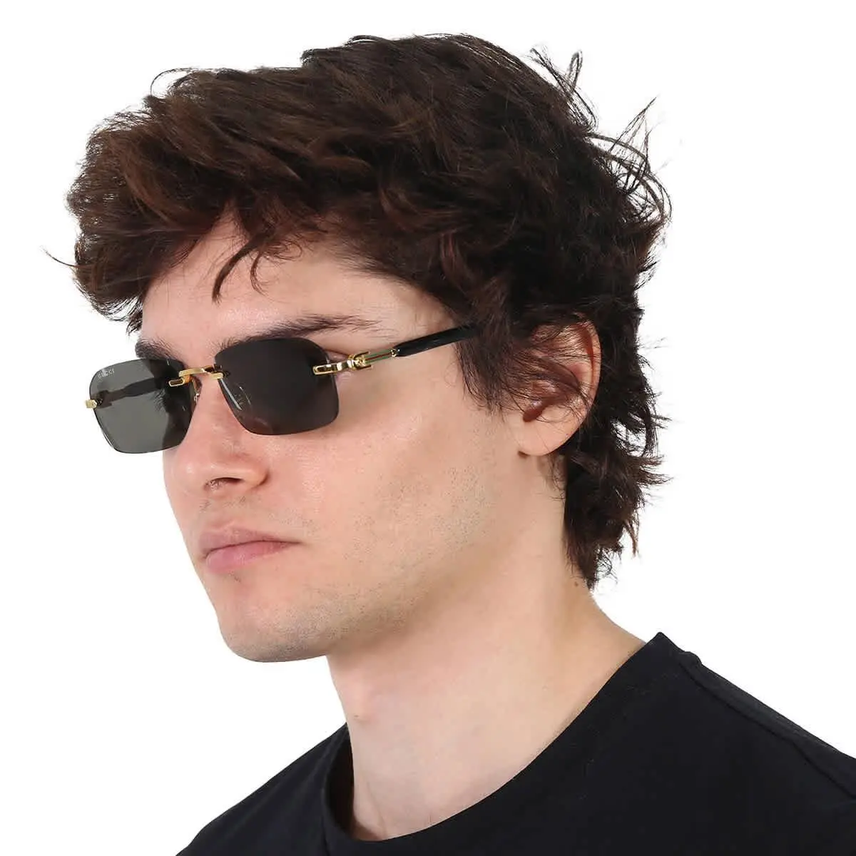 Grey Rectangular Men`s Sunglasses GG1221S 001 56 GG1221S 001 56 by Gucci