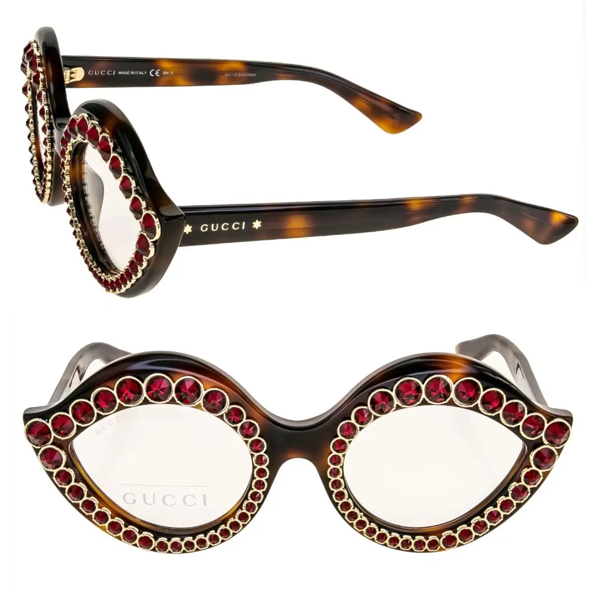 Gucci 0045 Crystal Lips Red Jewel Stud 3867 Tortoise Sunglasses Glasses GG3867S