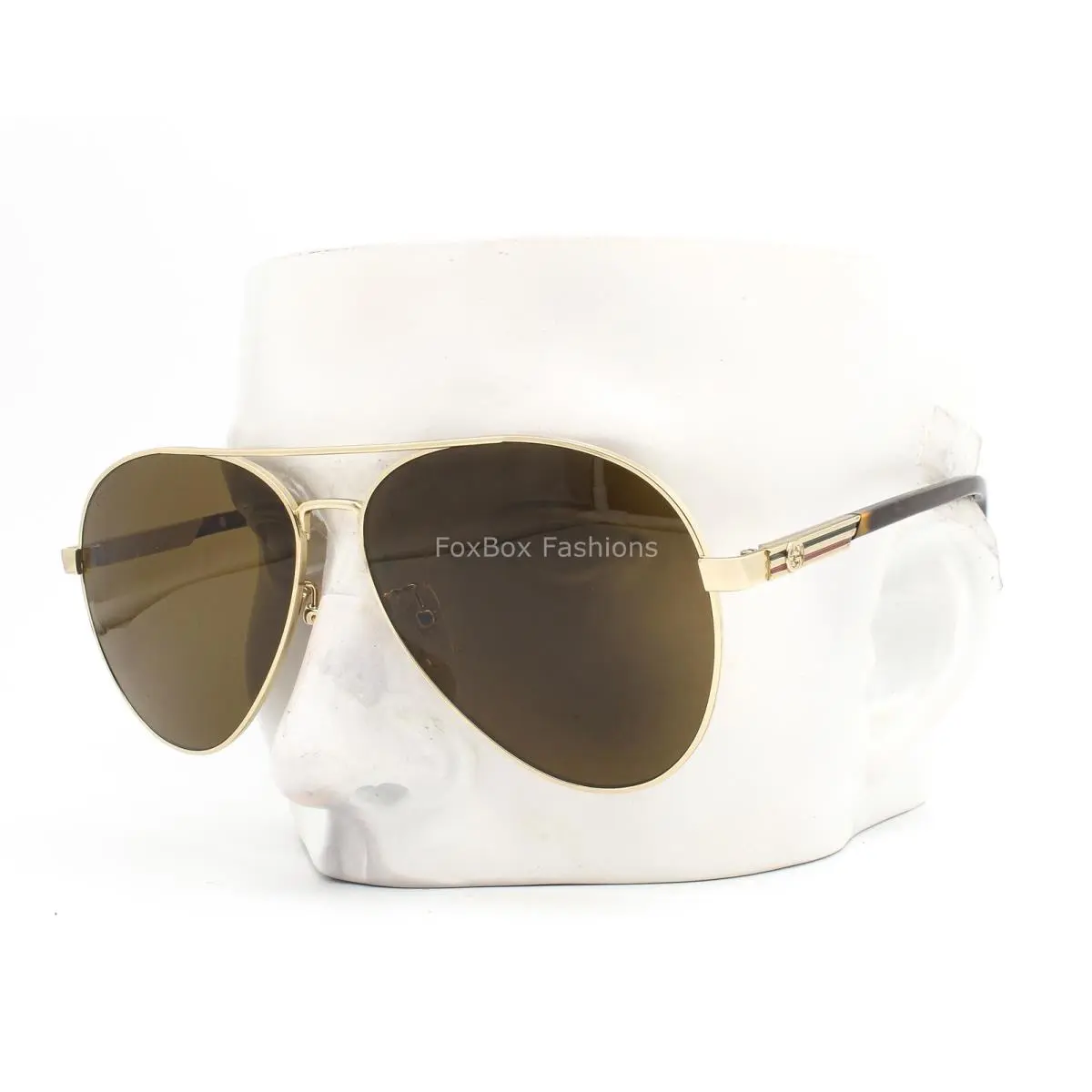 Gucci Aviator Sunglasses GG 1288SA 002 Polished Gold Brown Havana 61mm W/case