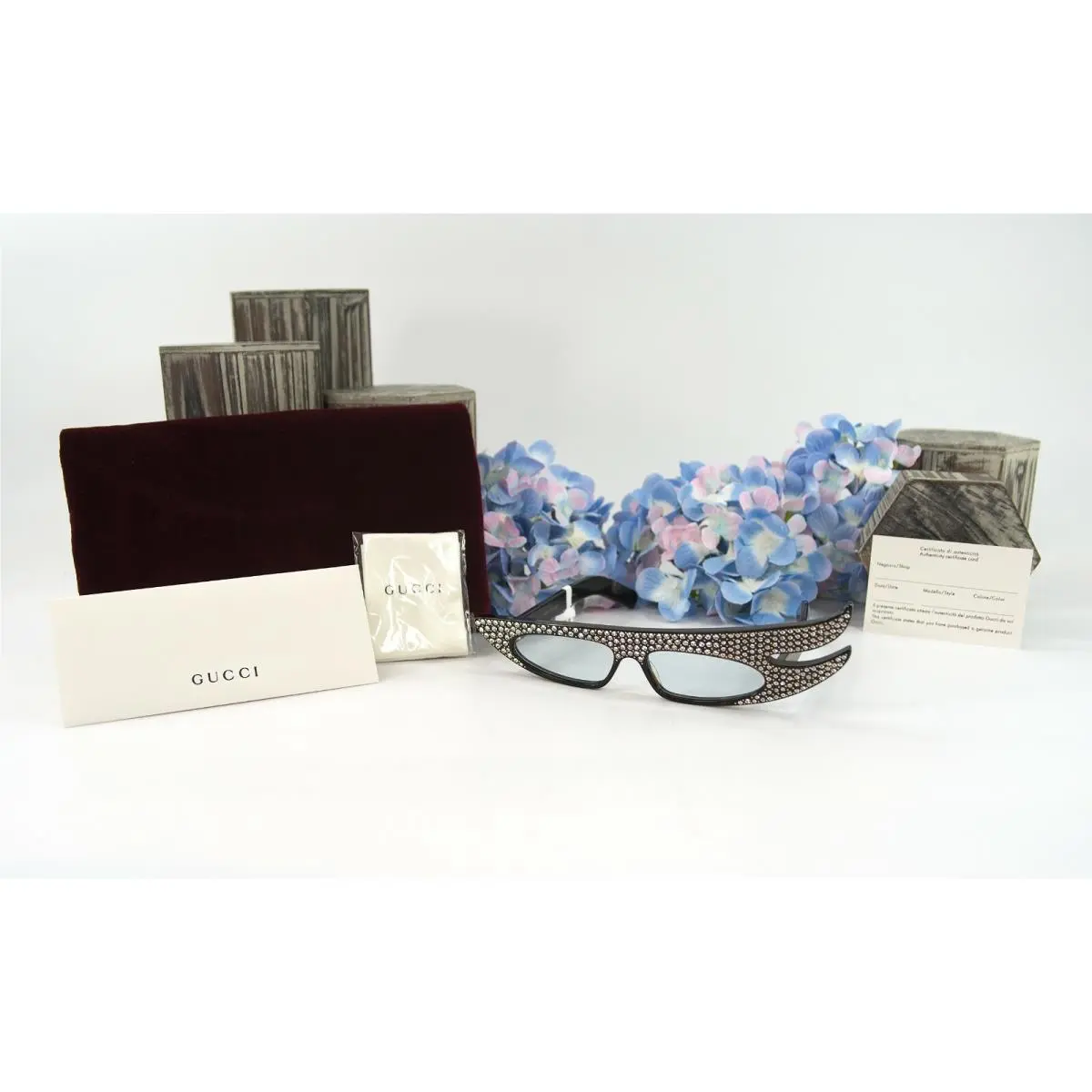 GG0240S Crystal Hollywood Forever Oversize Cat Eye Sunglasses by Gucci